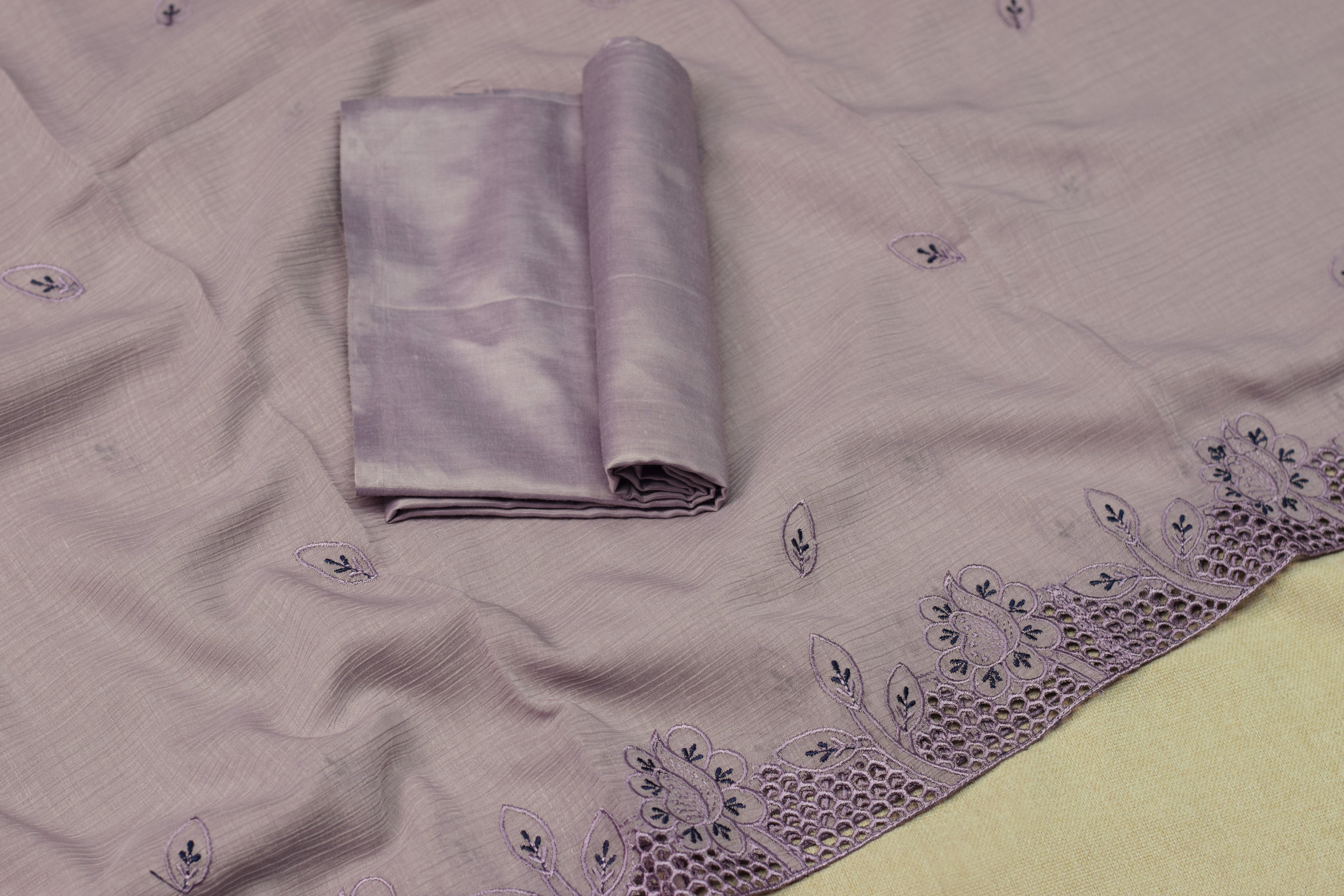 Elegant Lavender Christ Georgette Churidar Dress Material Set with Floral Embroidery