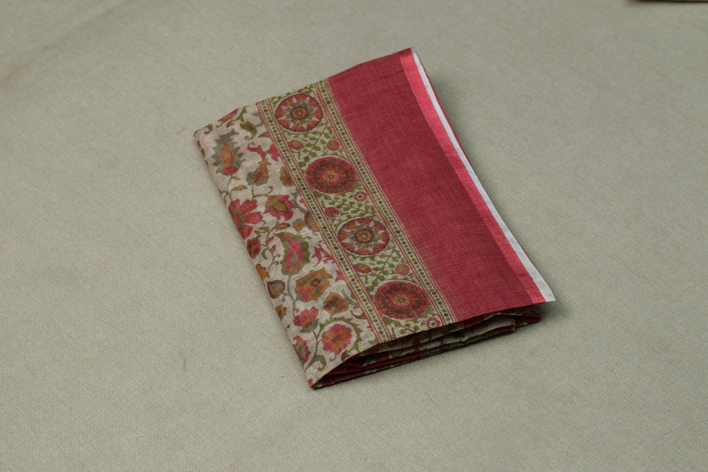 Elegant Pink Chentheri Churidar Dress Material Set with Embroidered Panel & Cream Bottom Fabric