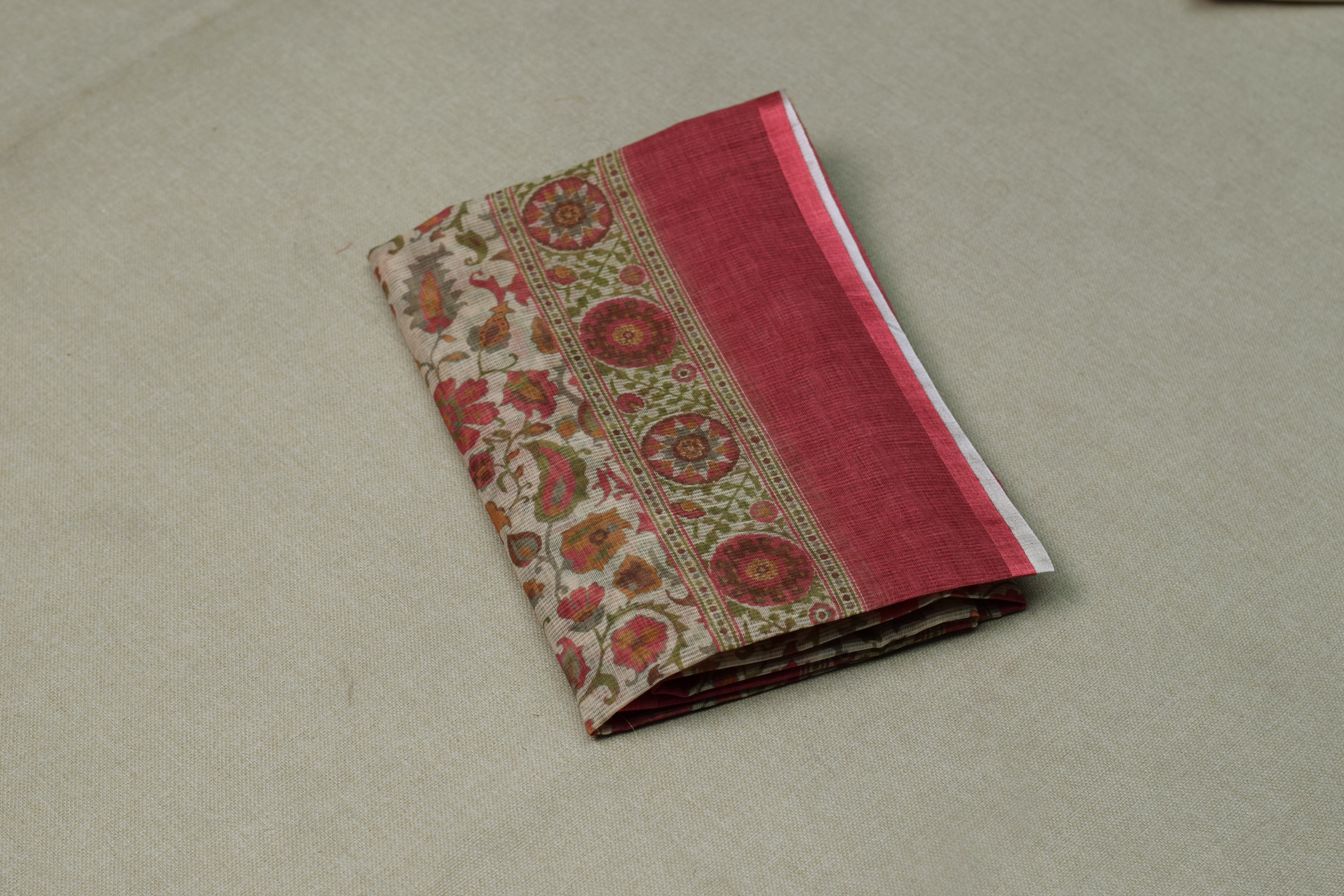 Elegant Pink Chentheri Churidar Dress Material Set with Embroidered Panel & Cream Bottom Fabric