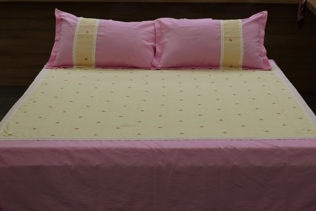 Pastel Elegance Soft  Pink & Pastel Yellow (90" x 96") Bedspread Set with Pillow Covers