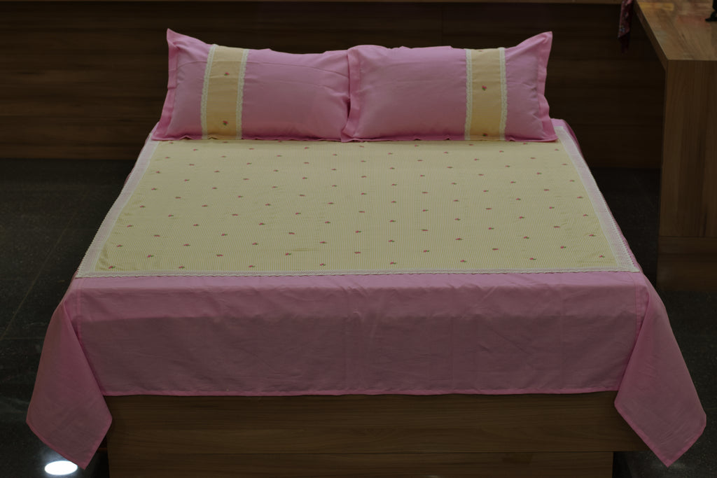 Pastel Elegance Soft  Pink & Pastel Yellow (90" x 96") Bedspread Set with Pillow Covers