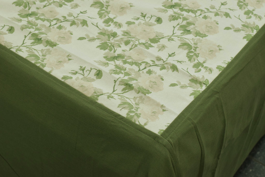 King Size Cotton Bedspread with Pillow Covers – Green Floral Print | 100 x 110 Inches