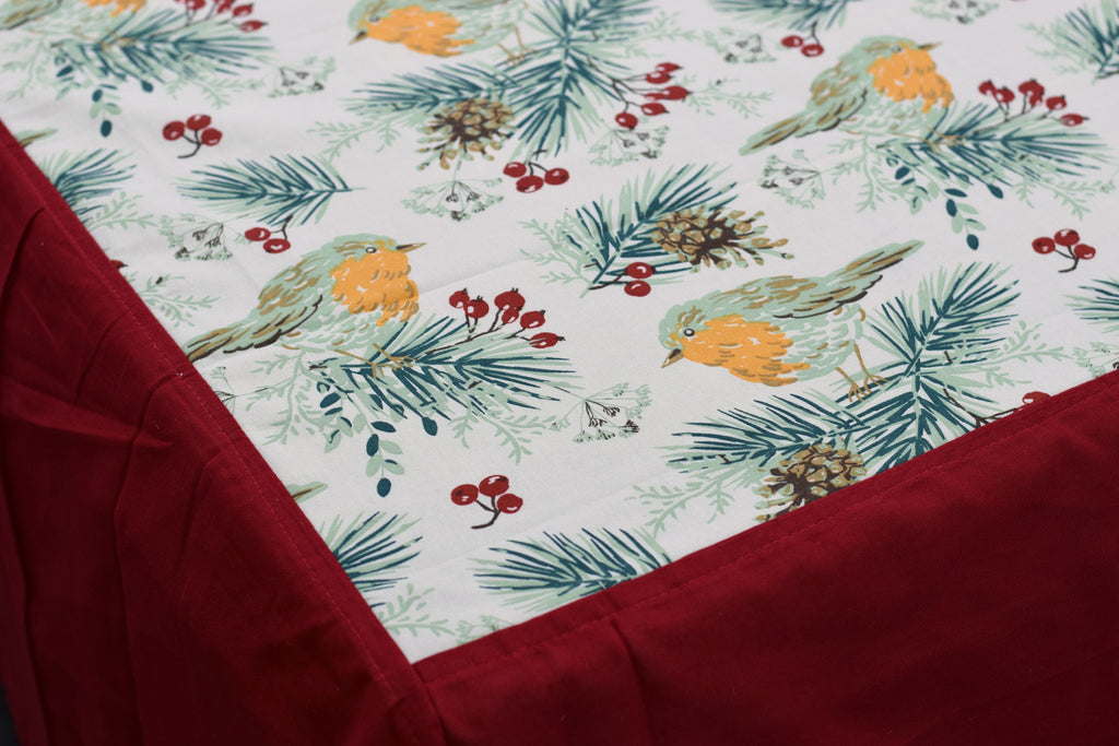 King Size Cotton Bedspread with 2 Pillow Covers | Floral & Bird Print | Maroon Border | Bedding