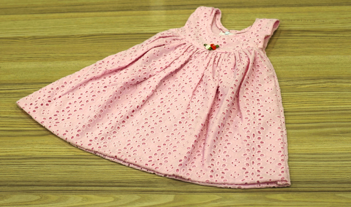 Baby Pink Cotton Hakoba Baby Frock