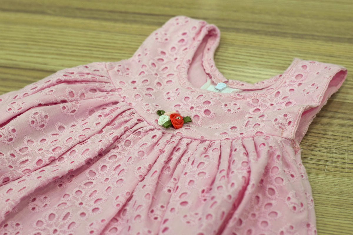 Baby Pink Cotton Hakoba Baby Frock