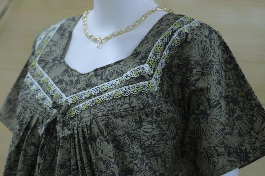 Women’s Full Length Cotton Nighty – Printed Comfort Nightdress | Size L