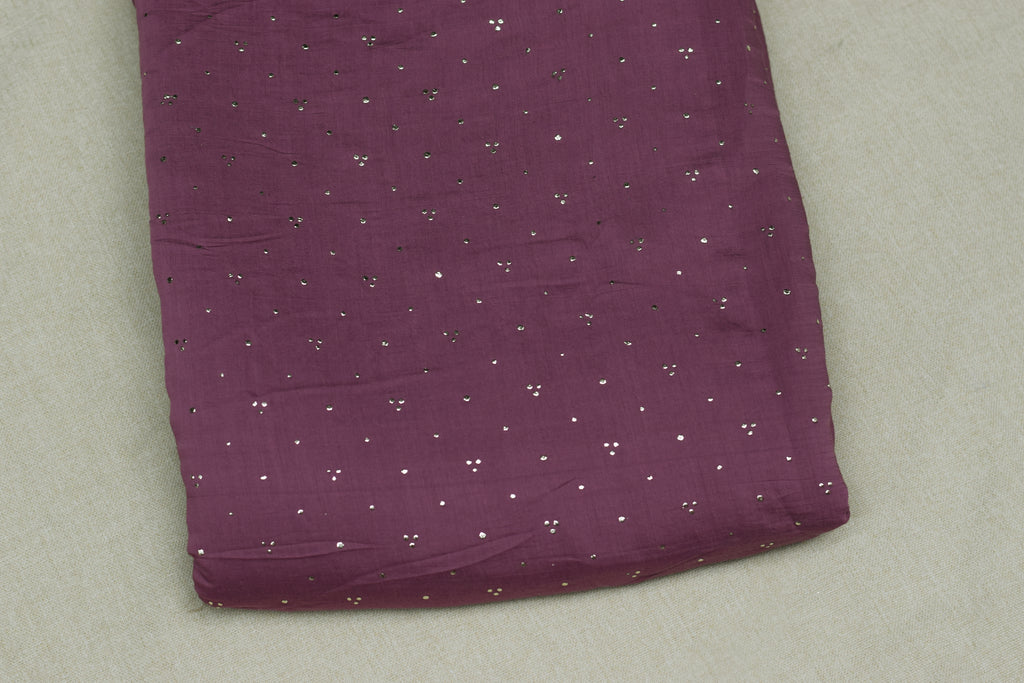 Mul Chandari Dress Material for Women – Wine Purple Sequin Work Fabric | 44 Inch Width | 2.5 Meter Top Material