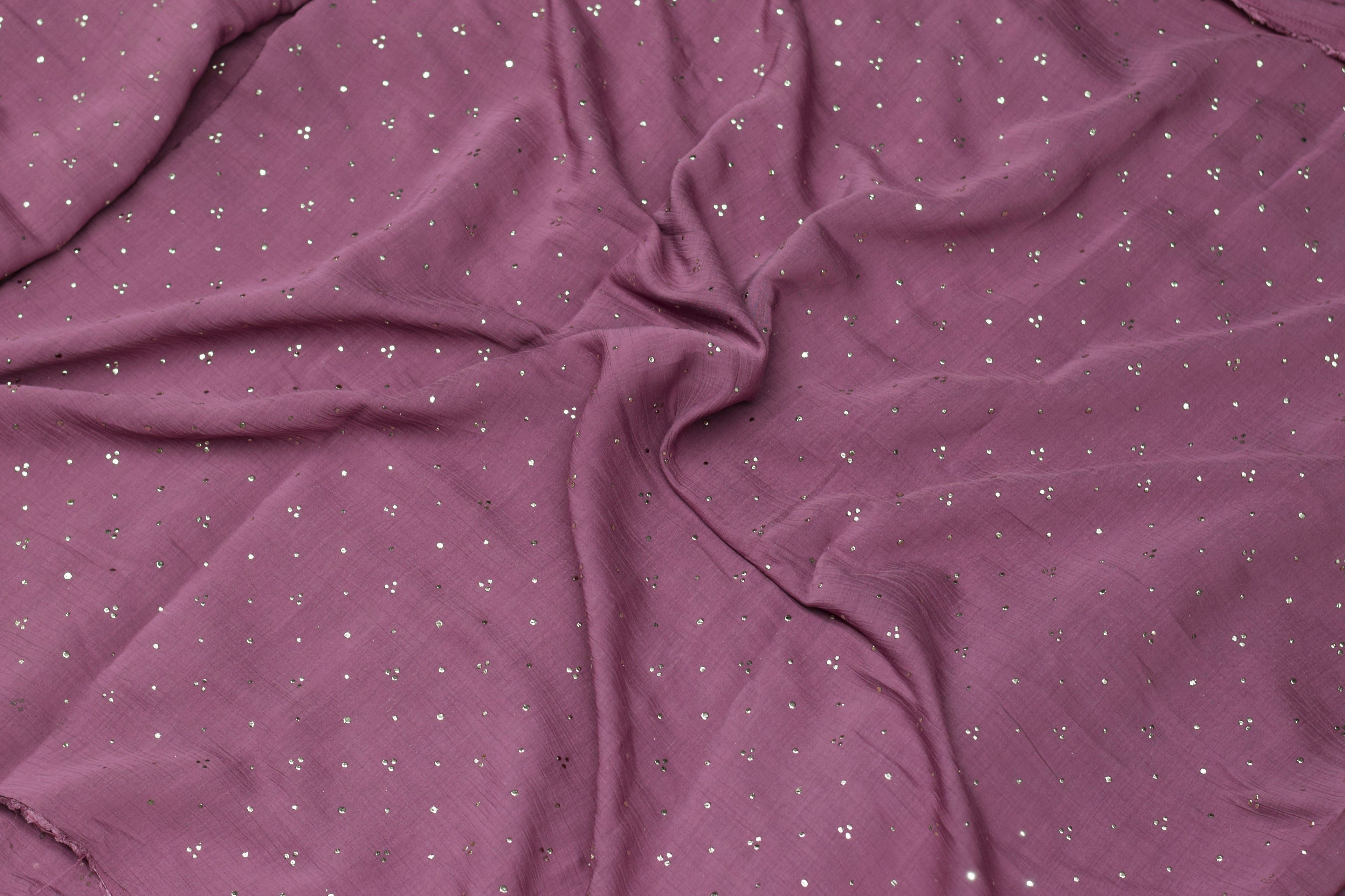 Mul Chandari Dress Material for Women – Wine Purple Sequin Work Fabric | 44 Inch Width | 2.5 Meter Top Material