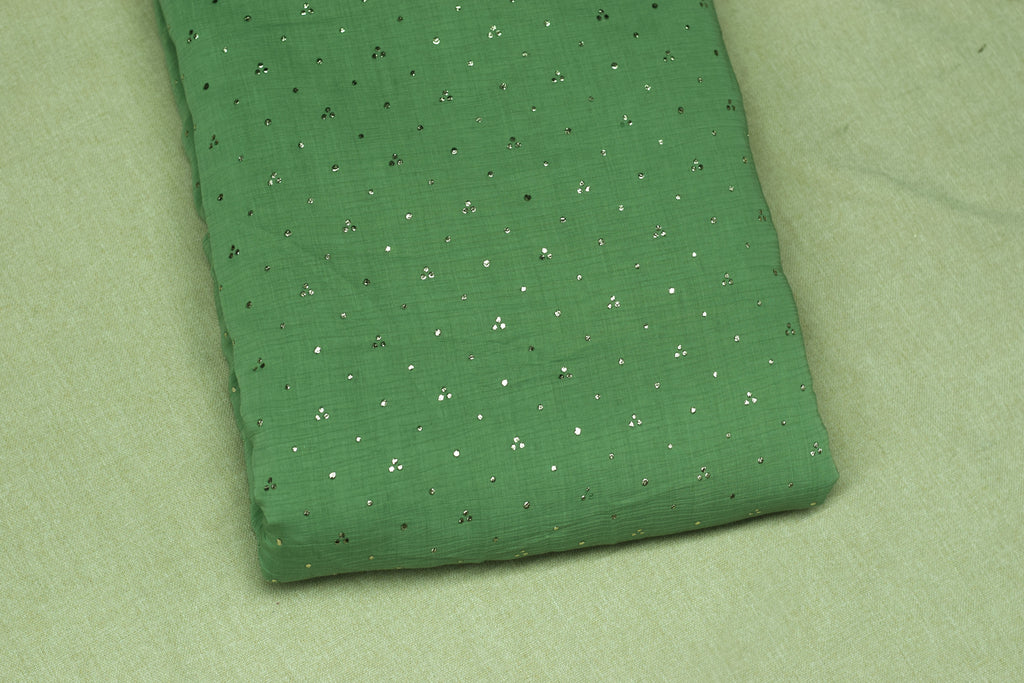 MUL CHNDARI Green Sequin Work Dress Material – 44 Inch Width | 2.5 Meter Top Fabric