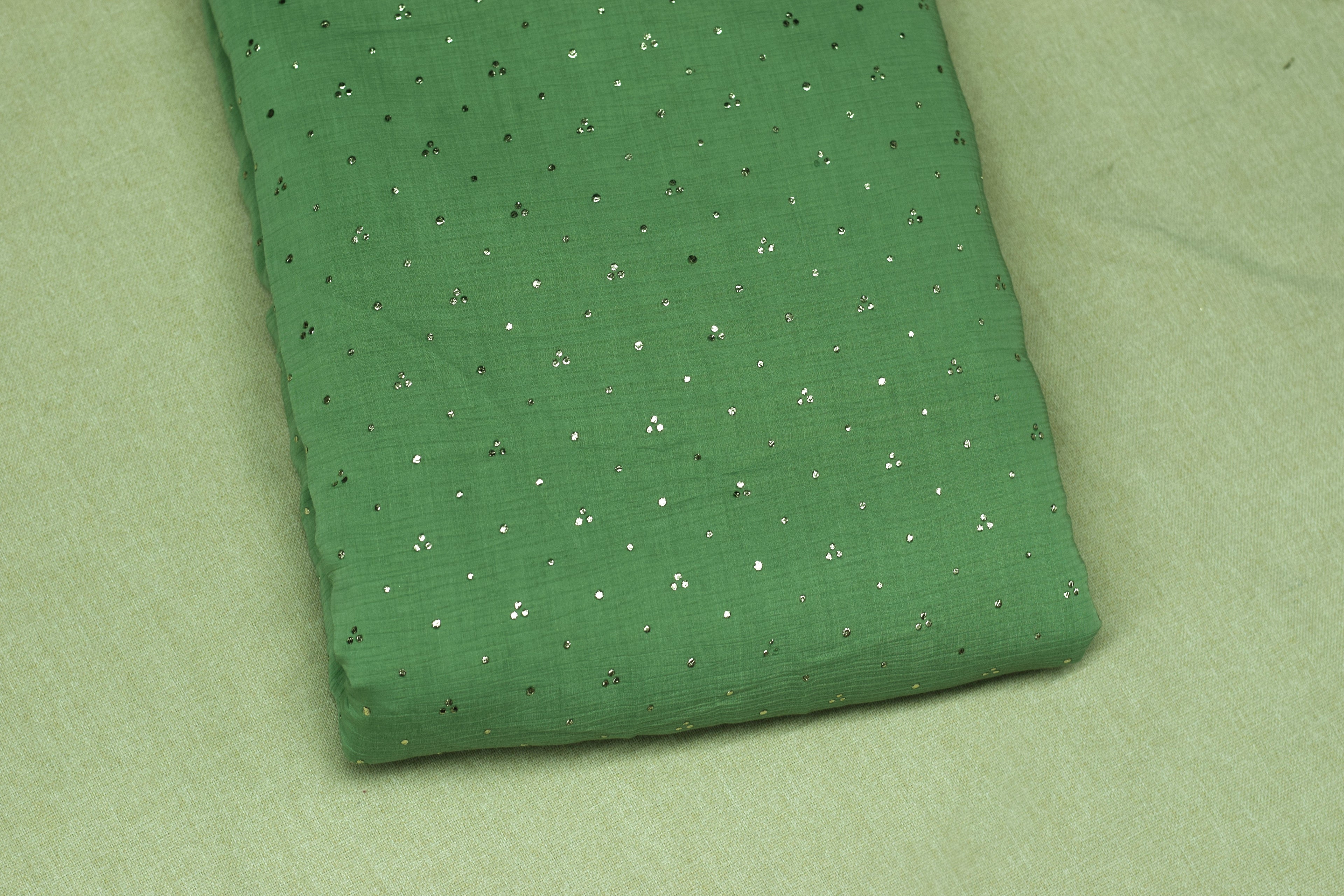 MUL CHNDARI Green Sequin Work Dress Material – 44 Inch Width | 2.5 Meter Top Fabric