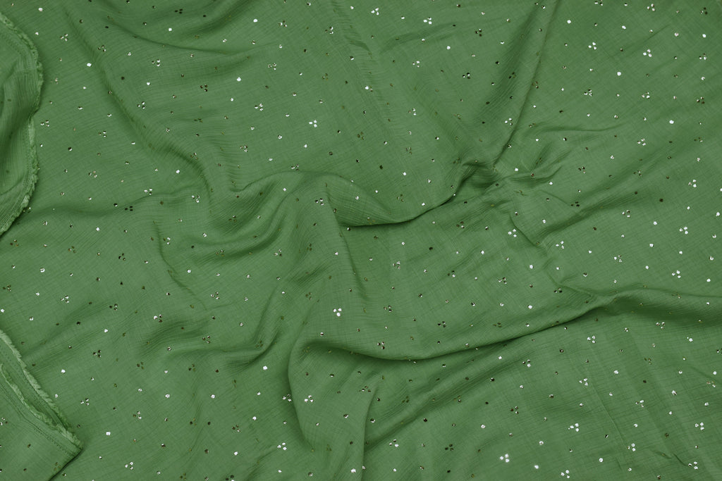 MUL CHNDARI Green Sequin Work Dress Material – 44 Inch Width | 2.5 Meter Top Fabric