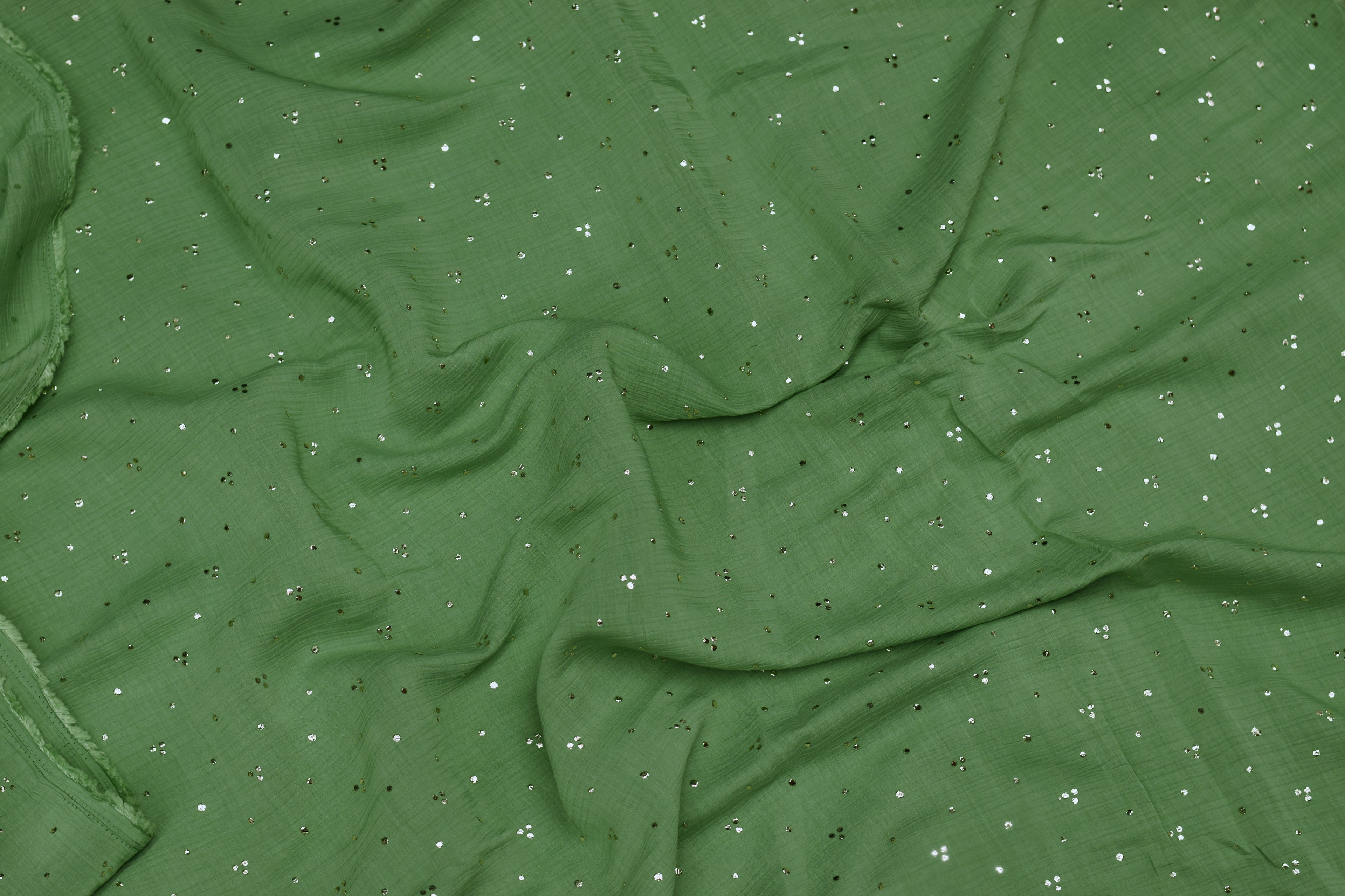 MUL CHNDARI Green Sequin Work Dress Material – 44 Inch Width | 2.5 Meter Top Fabric