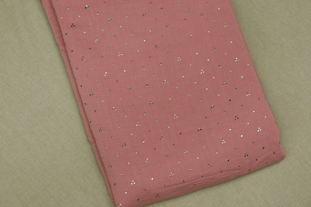 Mul Chandri Dusty Rose Sequin Cotton Fabric – 44 Inch Width | 2.5 Meter Top Material