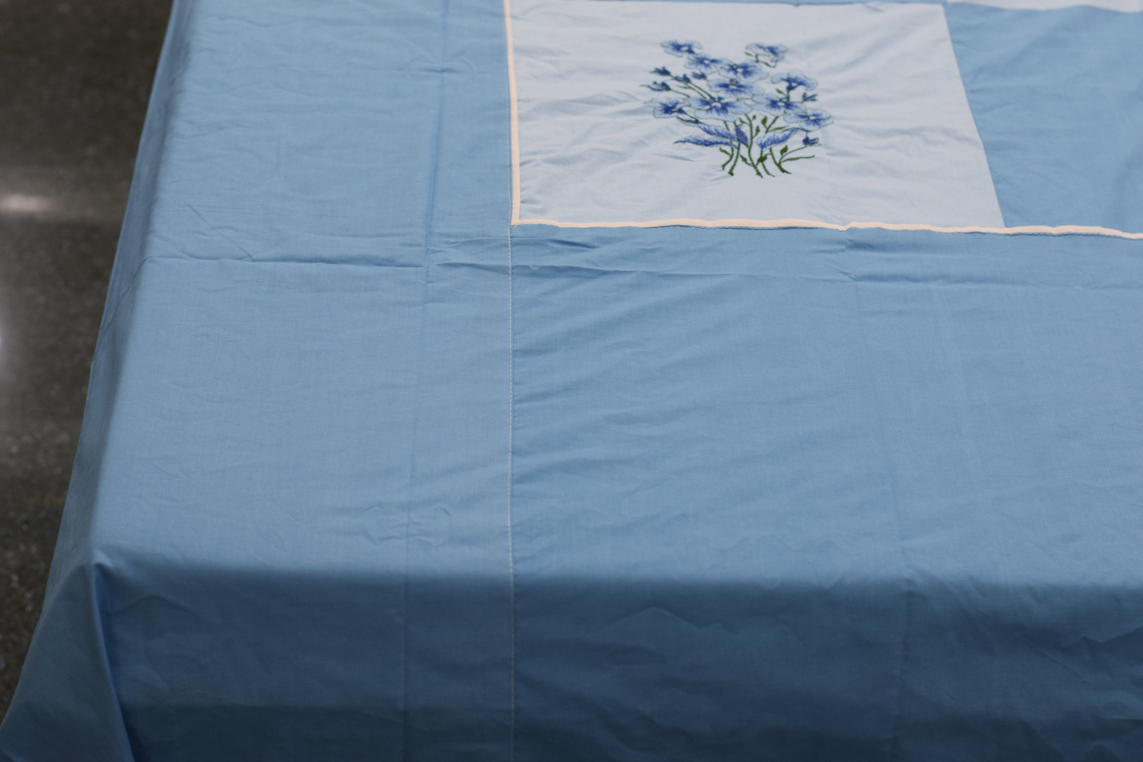Queen Size Blue Floral Embroidered Bedspread Set with Pillow cover & Cushion  – 90 x 100 Inches