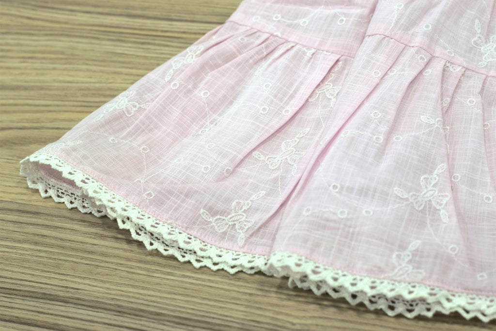 Baby Pink Cotton Baby Girl Frock with Lace Trim