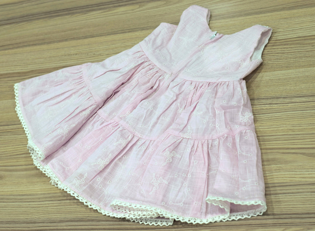 Baby Pink Cotton Baby Girl Frock with Lace Trim