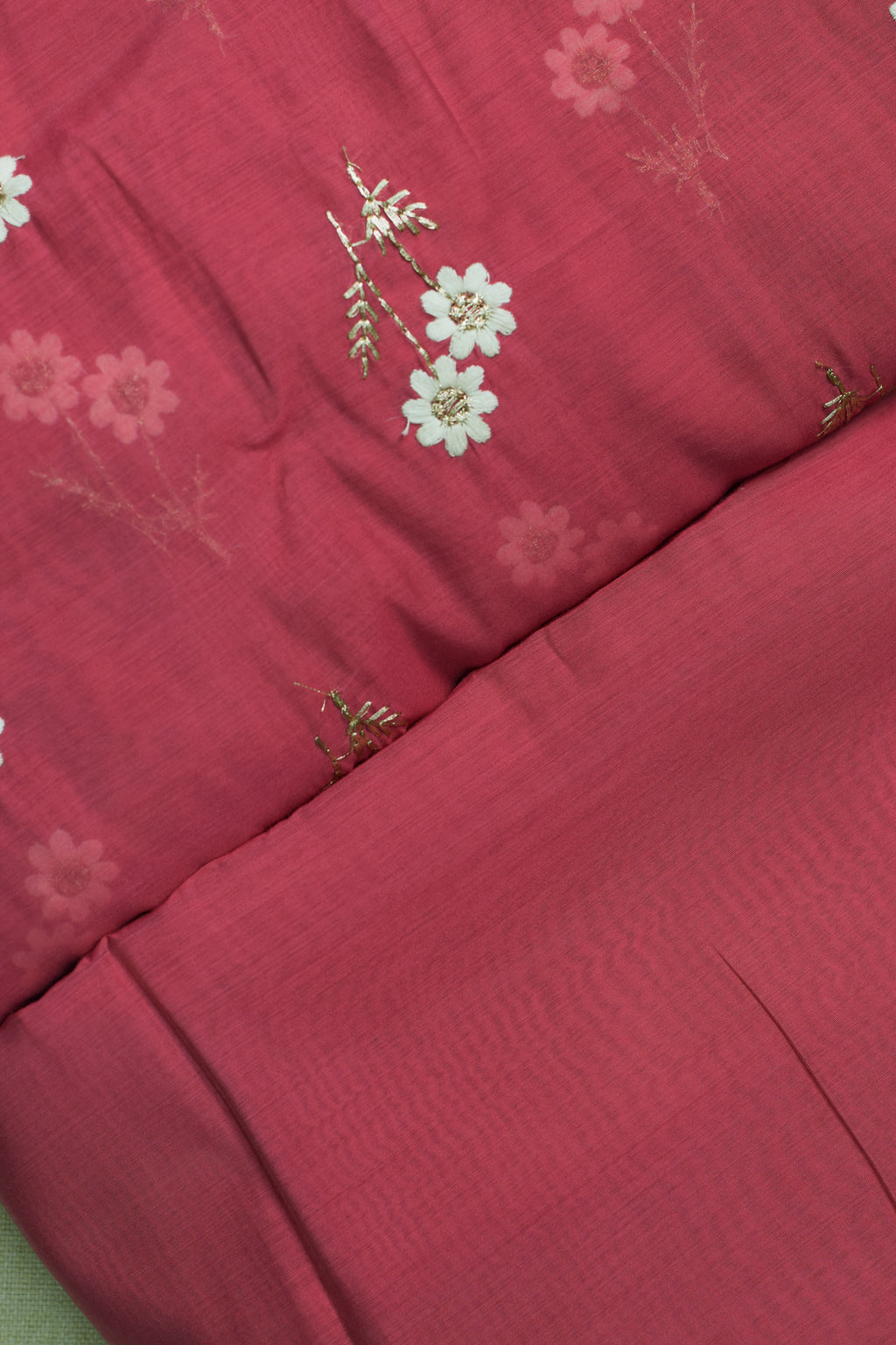 Mul Chandari Floral Embroidered Dress Material Set – Pink | 44 Inch Width | Top 2.5 Mtr + Bottom 2 Mtr