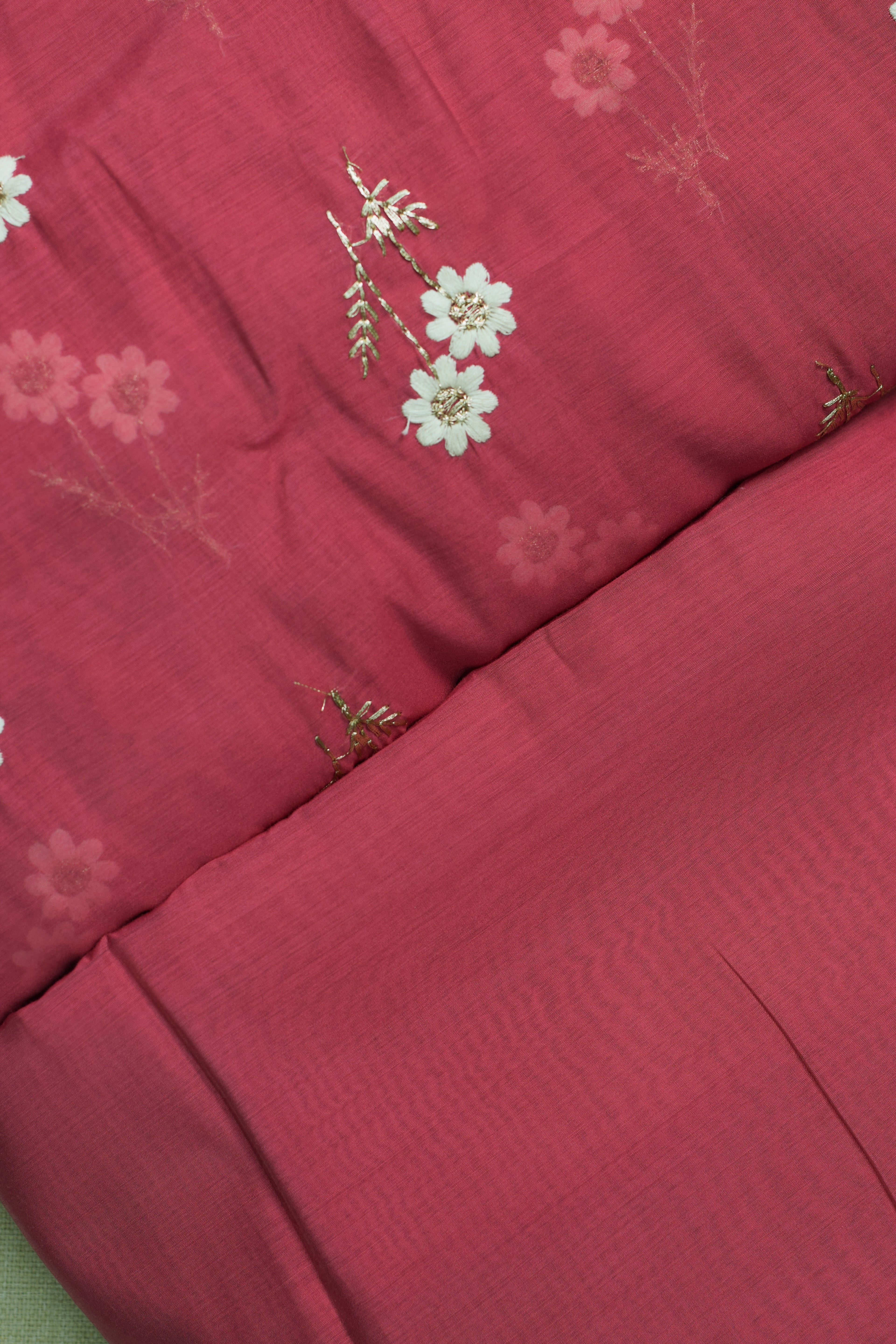 Mul Chandari Floral Embroidered Dress Material Set – Pink | 44 Inch Width | Top 2.5 Mtr + Bottom 2 Mtr