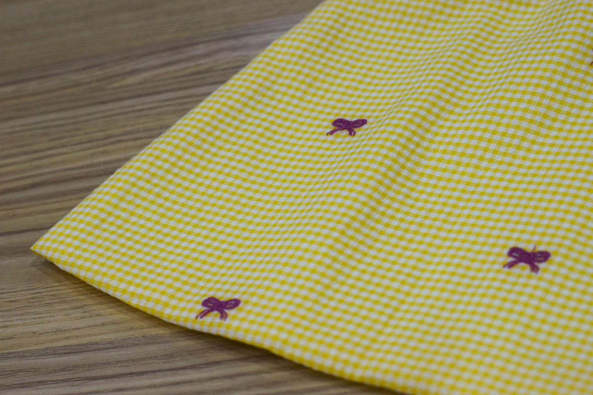 Yellow Cotton Checkered Baby Girl Frock with Bow Detail