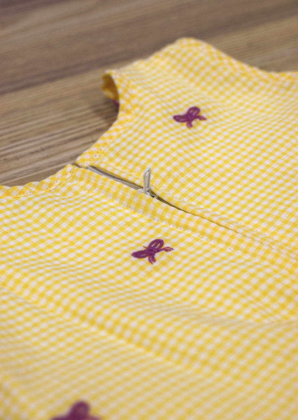 Yellow Cotton Checkered Baby Girl Frock with Bow Detail