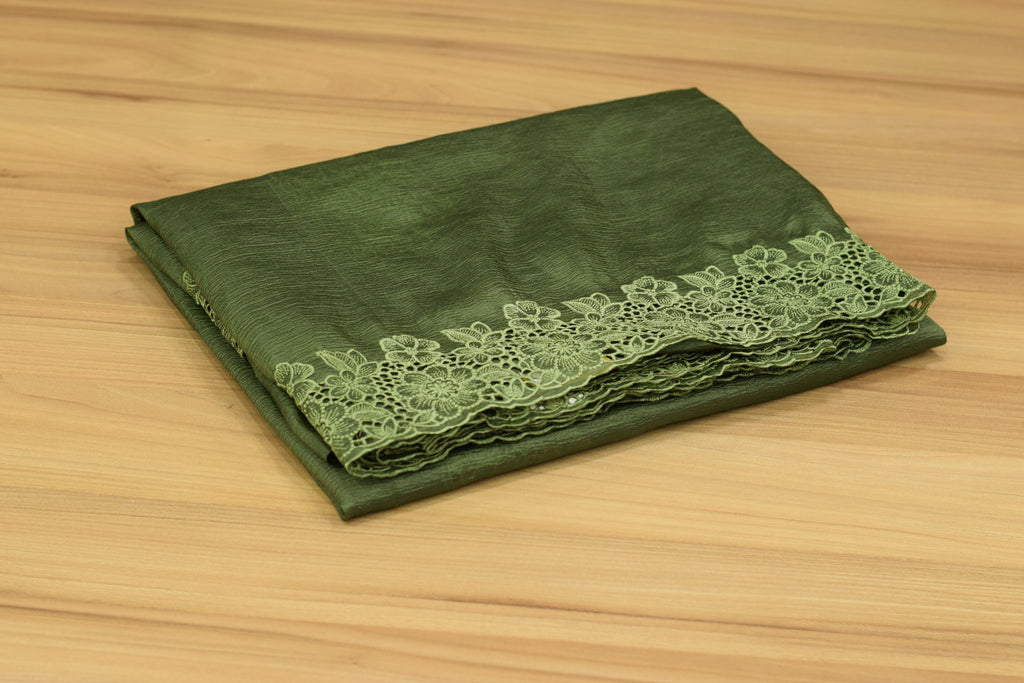Elegant Crushed Organza Saree with Floral Lace Border – Premium Party & Occasion Wear