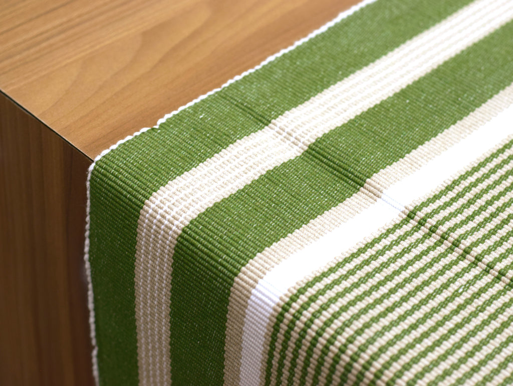 Green & Cream Striped Table Runner – 120 × 35 cm