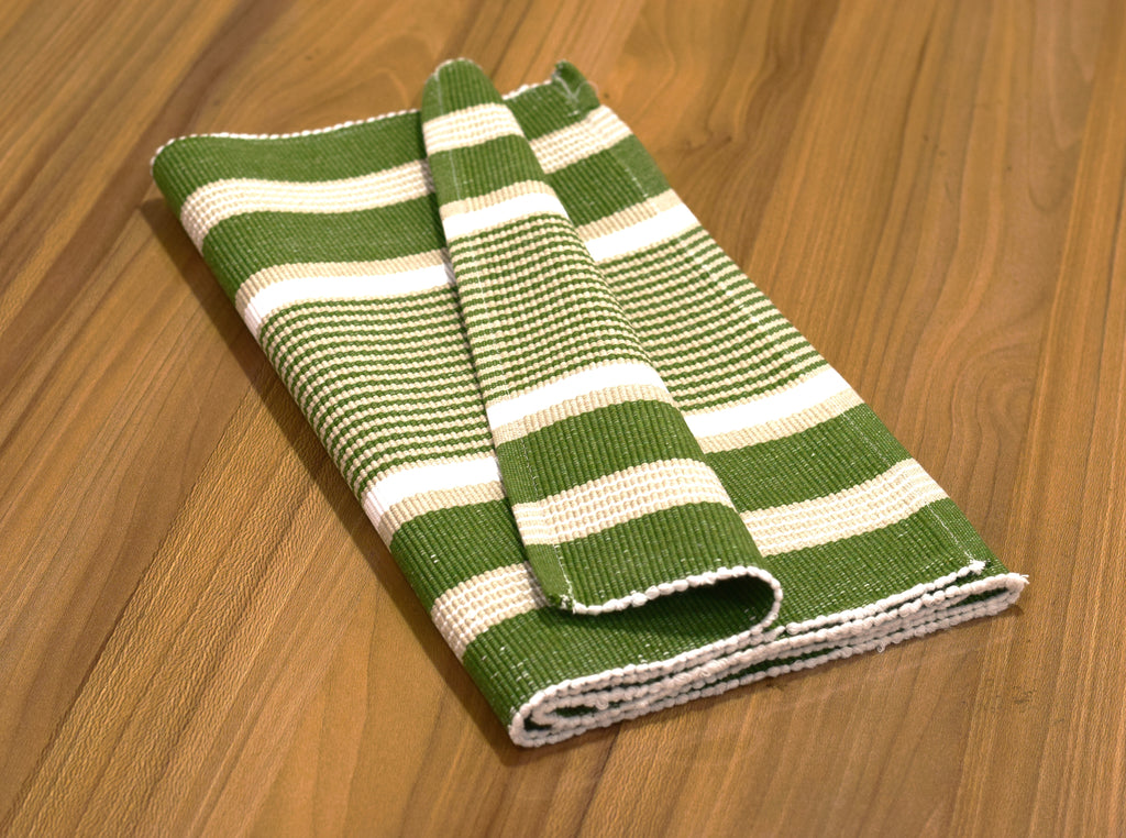 Green & Cream Striped Table Runner – 120 × 35 cm