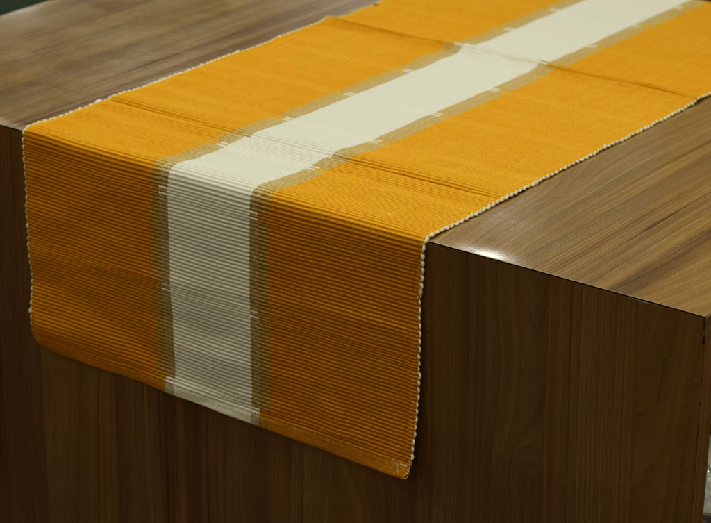 Mustard Yellow & Cream Striped Table Runner – 140 × 45 cm