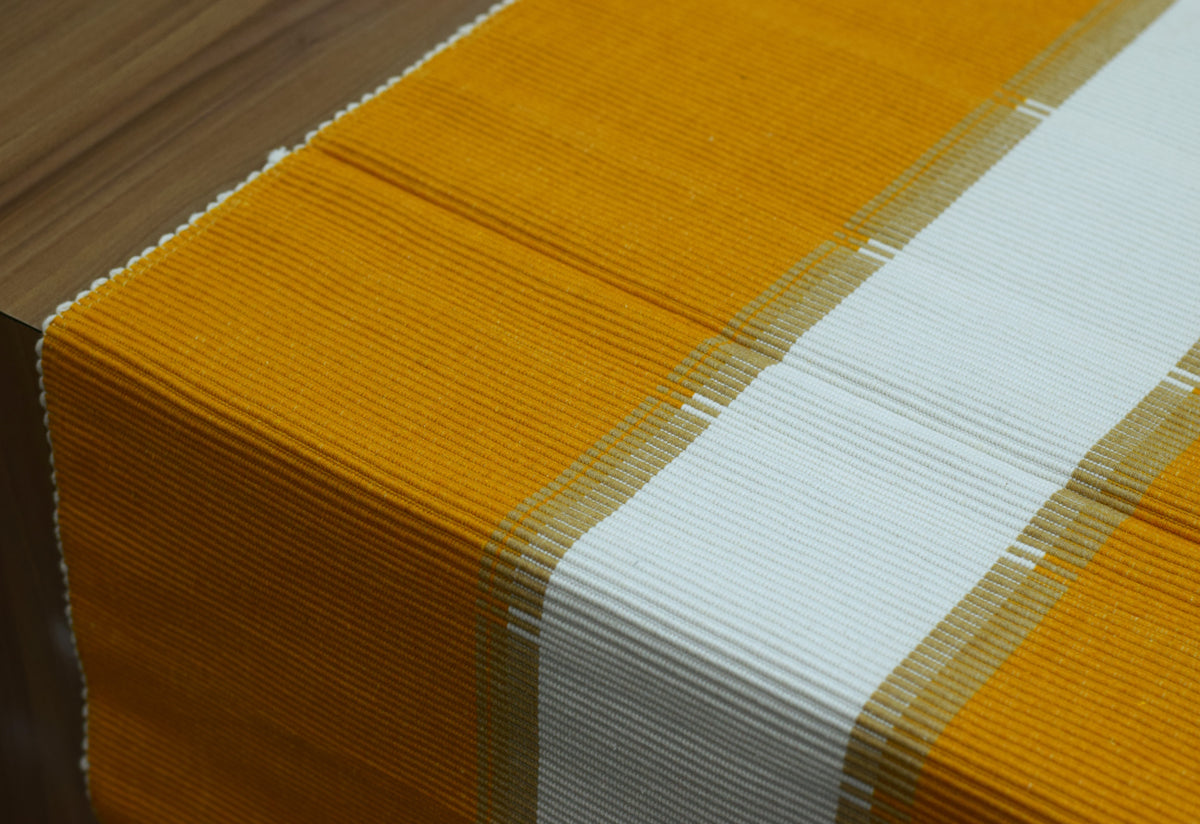 Mustard Yellow & Cream Striped Table Runner – 140 × 45 cm