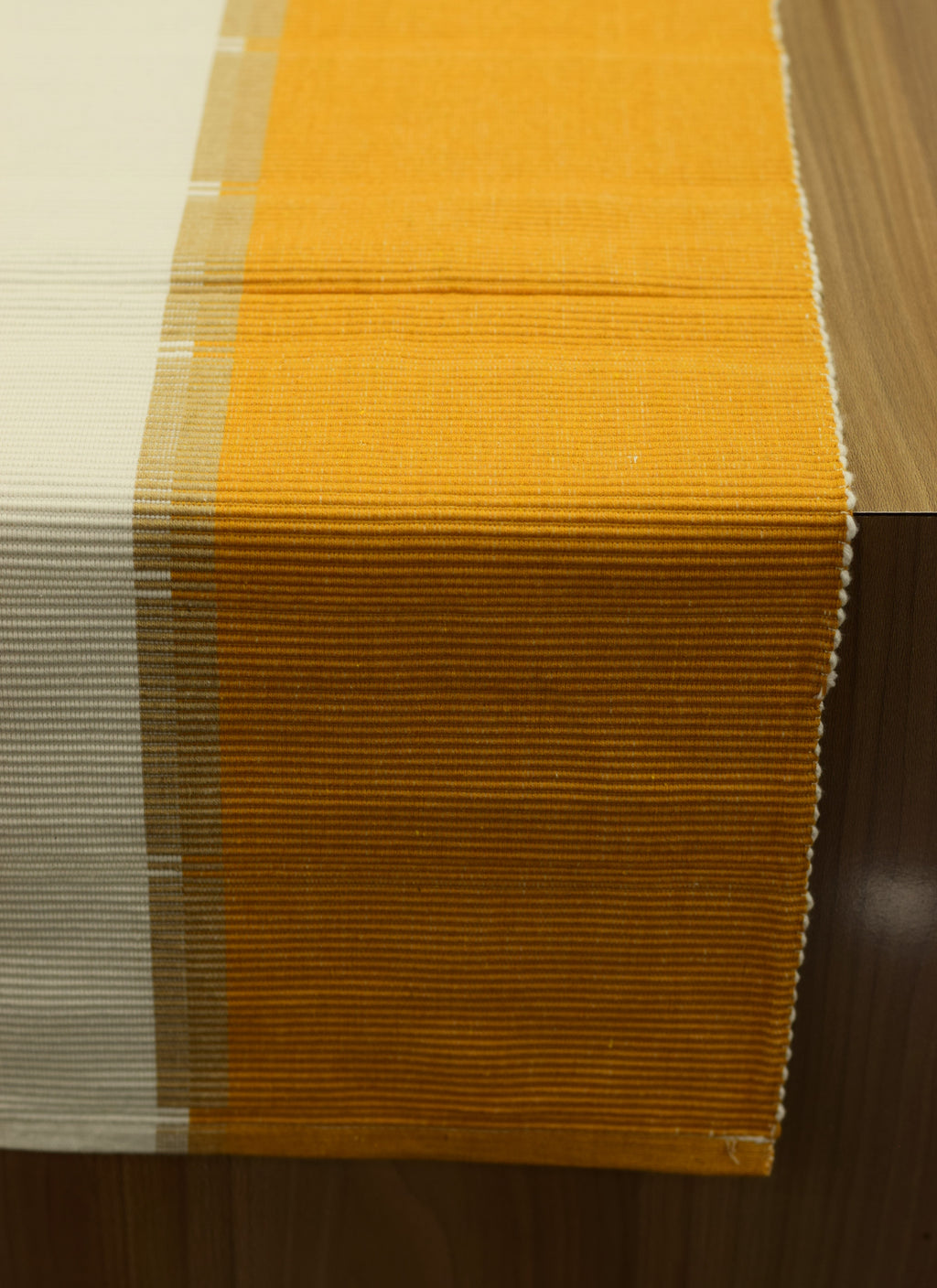 Mustard Yellow & Cream Striped Table Runner – 140 × 45 cm