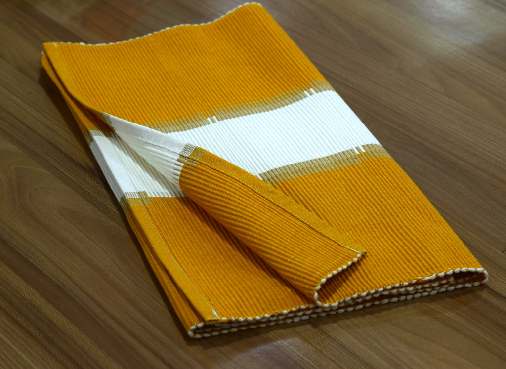 Mustard Yellow & Cream Striped Table Runner – 140 × 45 cm