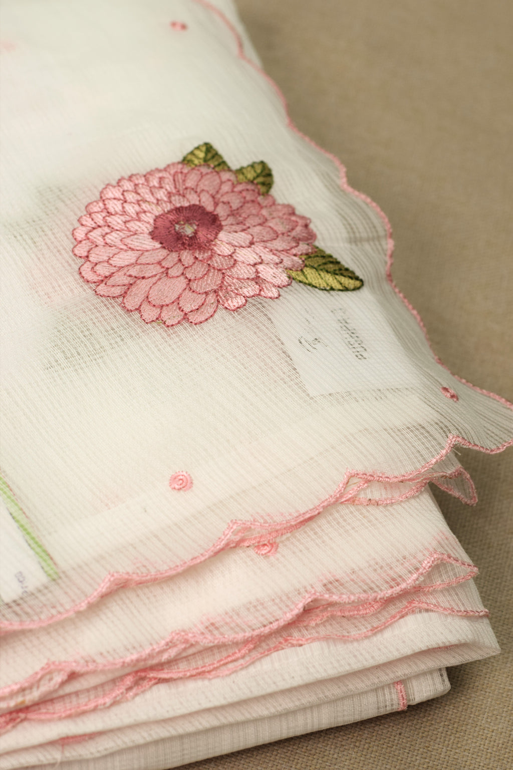 Elegant Floral Embroidered Net Kota Saree with Scalloped Border & Blouse Piece