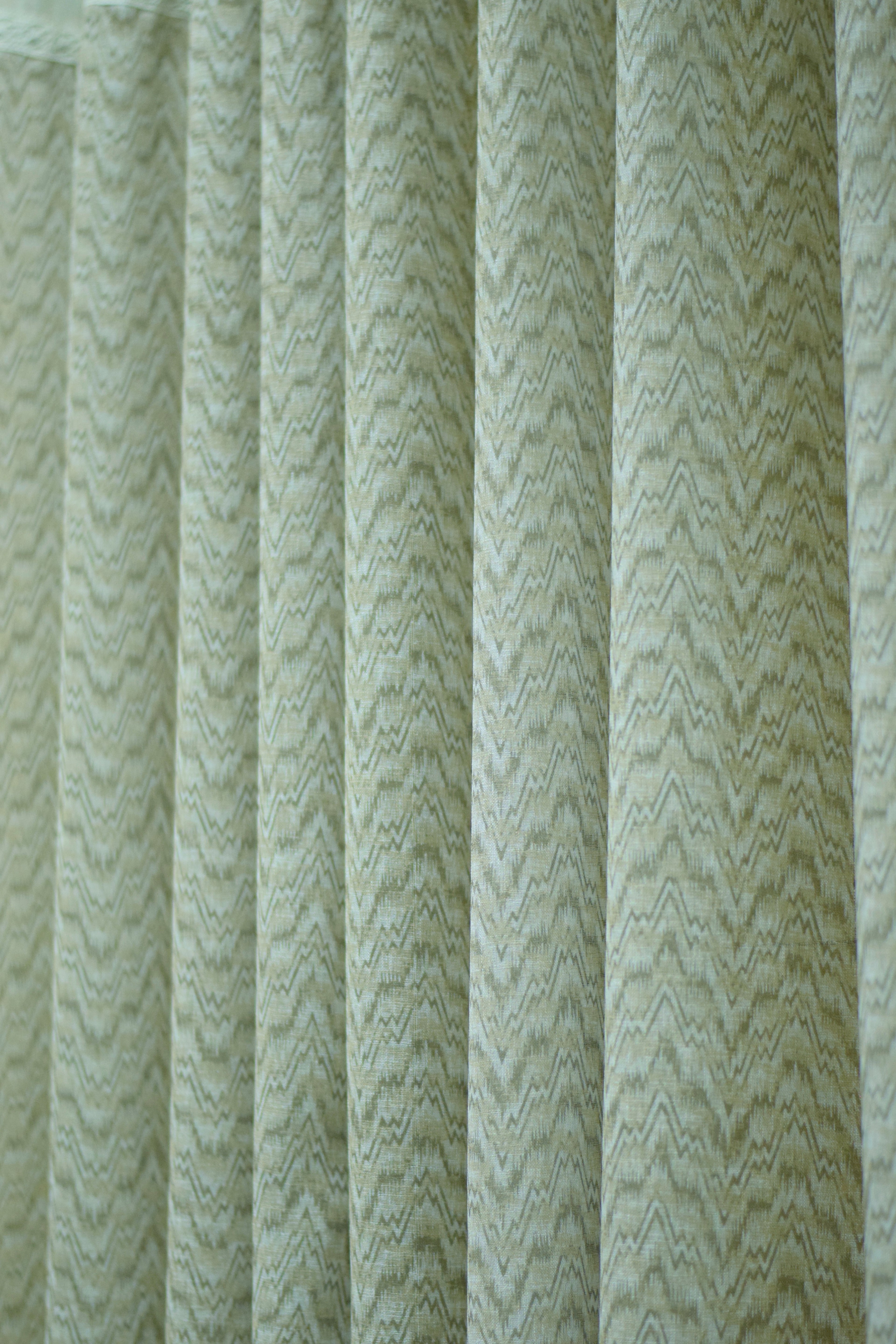 4x7 Semi Linen Door Curtain with Elegant Lace Border & Chevron Design – Single Panel