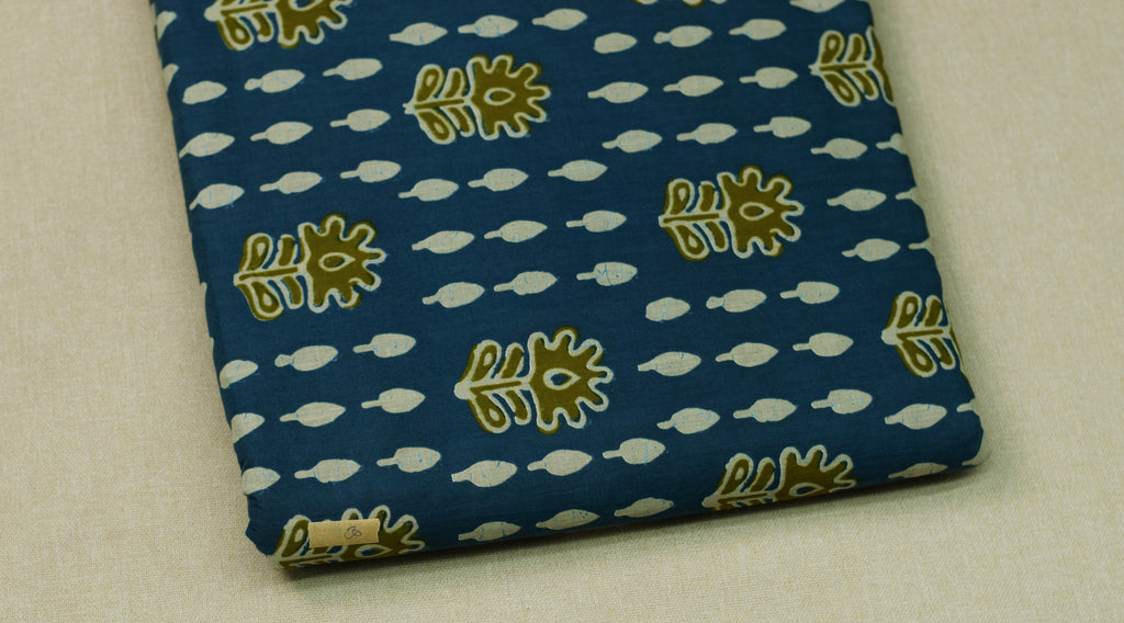 Soft Cotton Printed Dress Material Set – Navy Blue | 2.5M Top & 2M Bottom | Comfortable Daily Wear Fabric