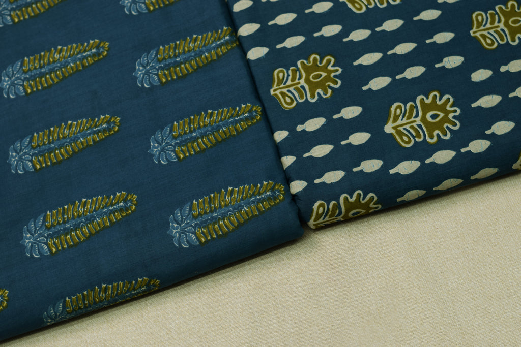 Soft Cotton Printed Dress Material Set – Navy Blue | 2.5M Top & 2M Bottom | Comfortable Daily Wear Fabric