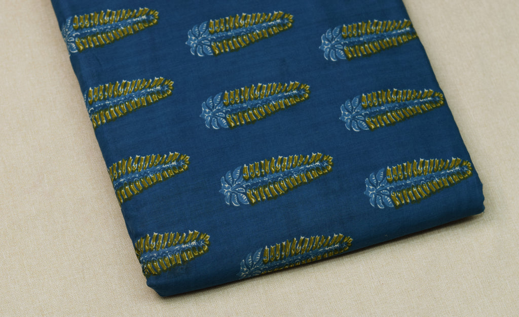 Soft Cotton Printed Dress Material Set – Navy Blue | 2.5M Top & 2M Bottom | Comfortable Daily Wear Fabric