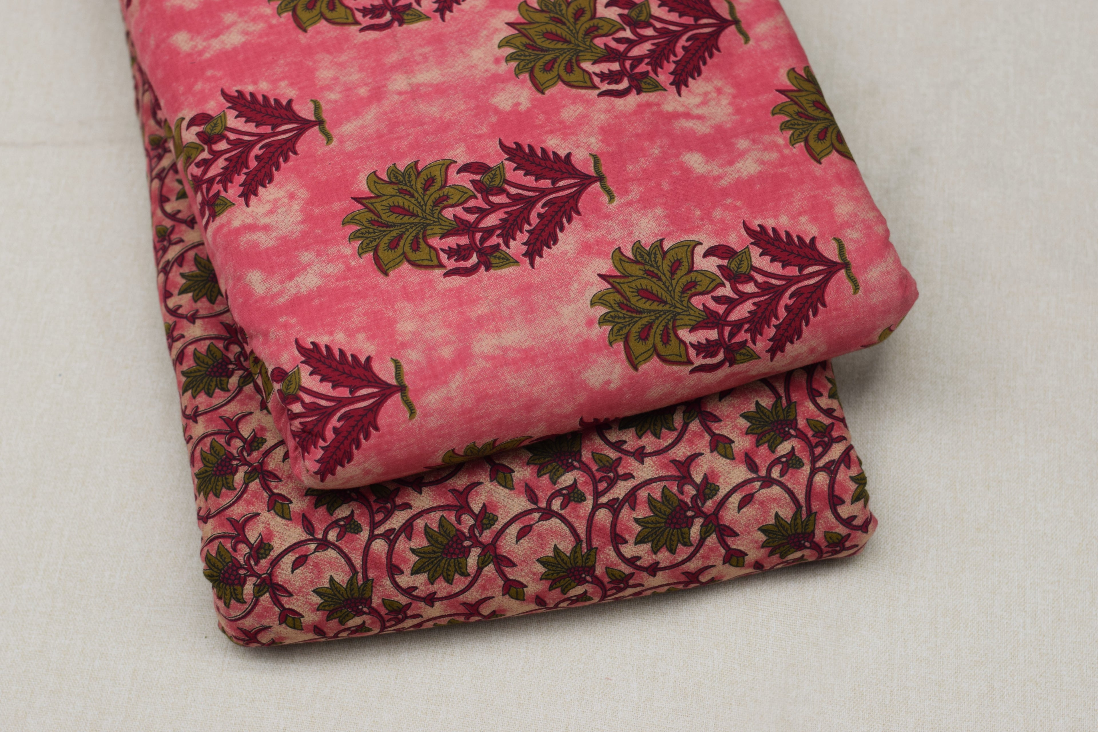 oft Cotton Printed Dress Material Set for Women – Pink Floral Print | Top 2.50 m & Bottom 2.00 m | Unstitched