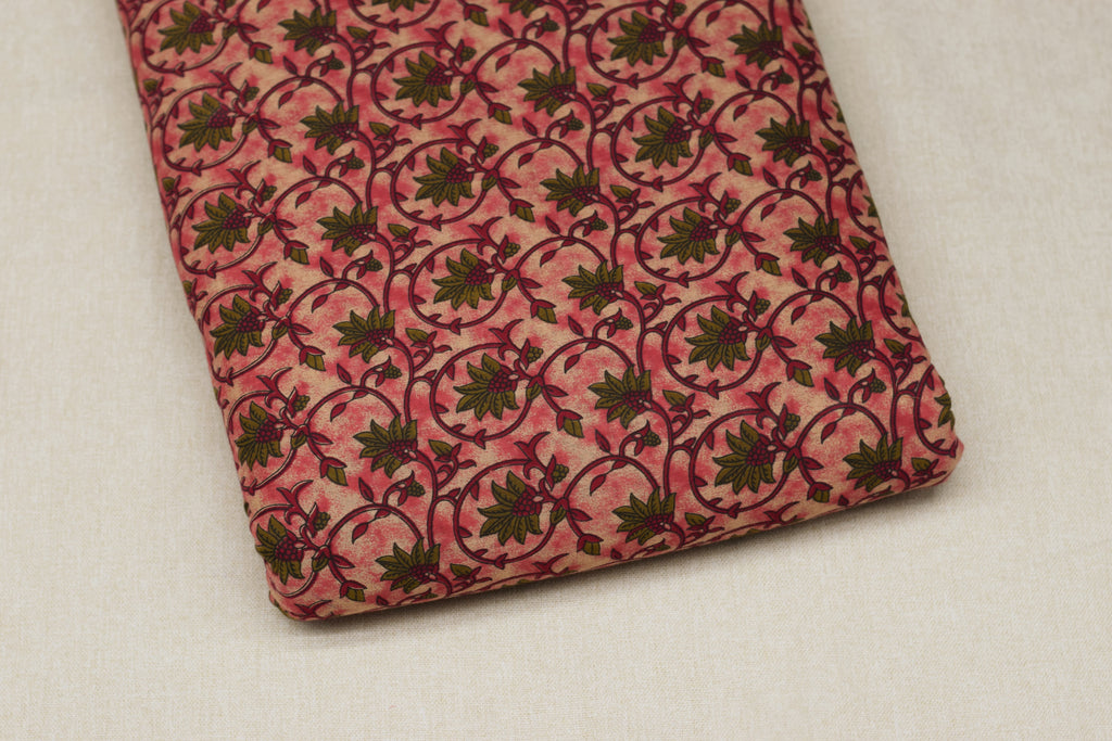 oft Cotton Printed Dress Material Set for Women – Pink Floral Print | Top 2.50 m & Bottom 2.00 m | Unstitched