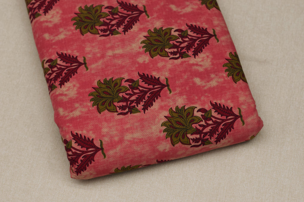 oft Cotton Printed Dress Material Set for Women – Pink Floral Print | Top 2.50 m & Bottom 2.00 m | Unstitched