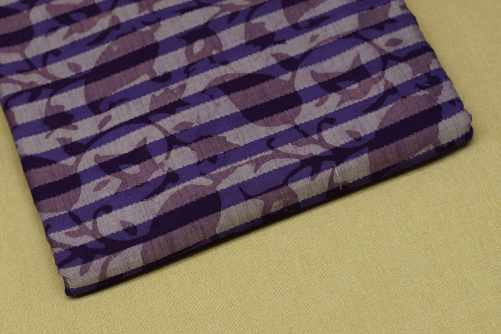 Purple Floral Stripe Soft Cotton Dress Material – 44" Width | Top Length 2.50 M
