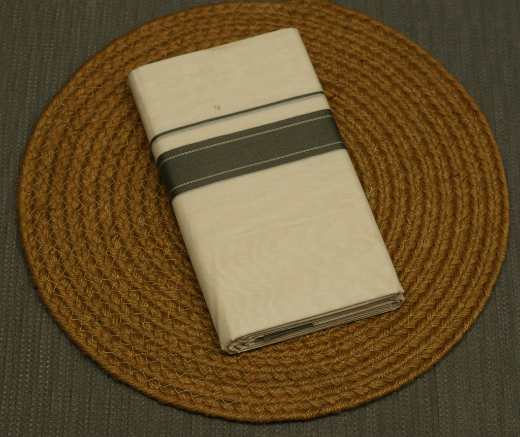 Traditional Kerala Kodi Mundu – Off White with Greenish Grey Thread Line Border | Premium Cotton Dhoti