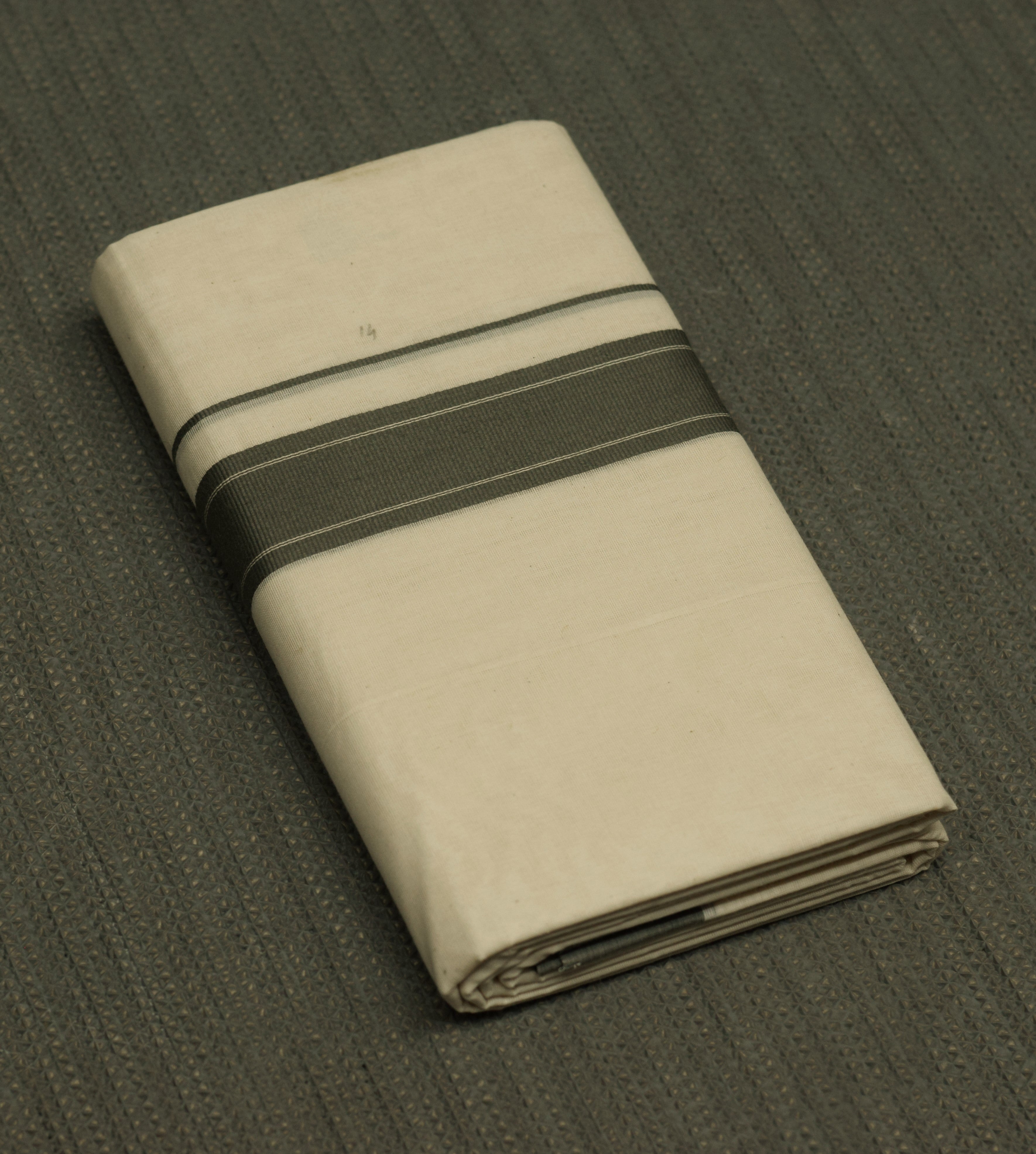 Traditional Kerala Kodi Mundu – Off White with Greenish Grey Thread Line Border | Premium Cotton Dhoti