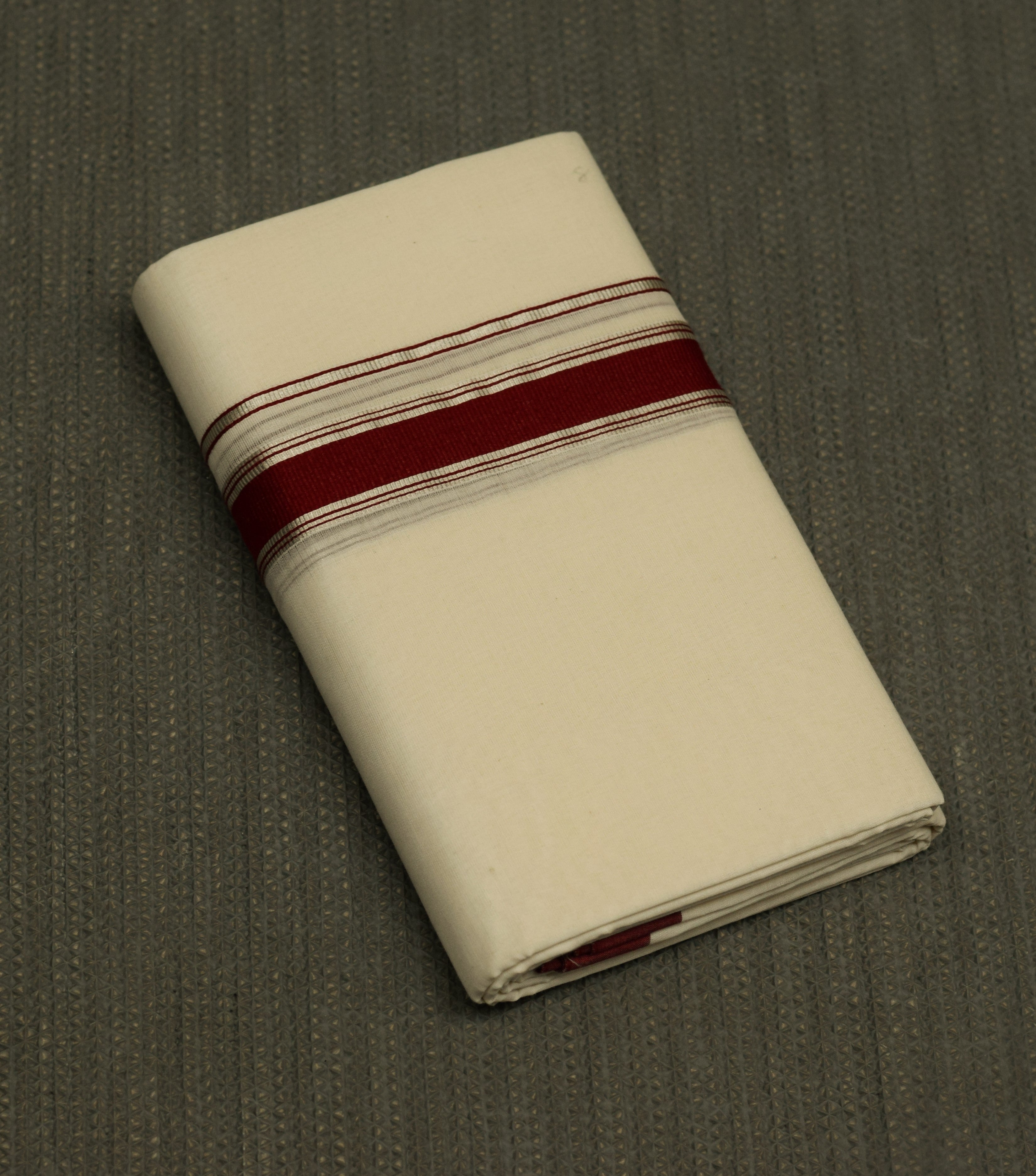 Premium Cotton Kodi Double Mundu with Maroon & Silver Kasavu Border | Traditional Kerala Men's Dhoti