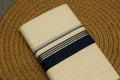 Men's Traditional Kerala Kodi Double Mundu – Off White with Navy Blue & Silver Kasavu Border | Premium Cotton Dhoti