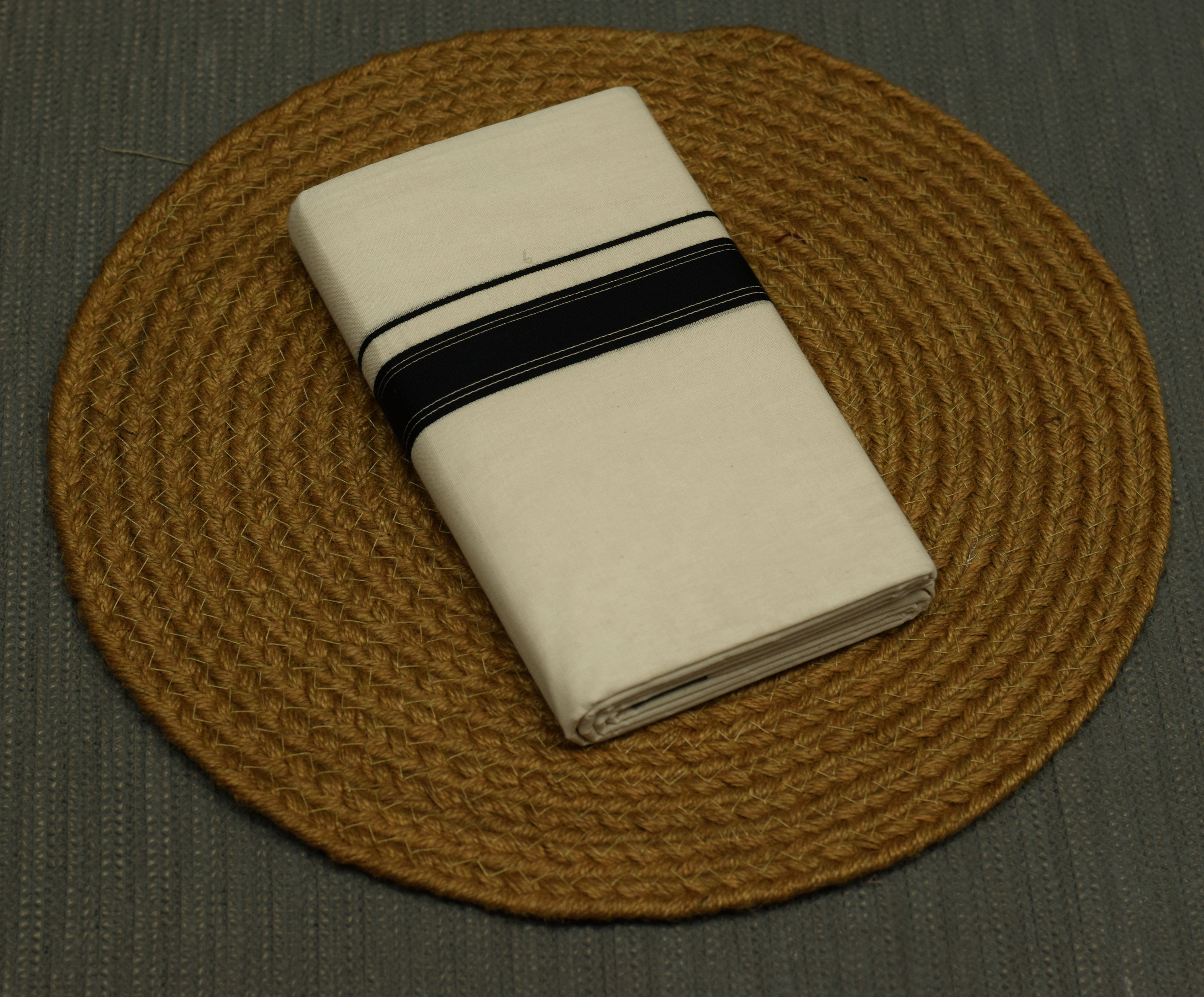 Traditional Kodi Color Double Mundu with Black Kara Border | Kerala Men's Cotton Dhoti | Premium Ethnic Wear