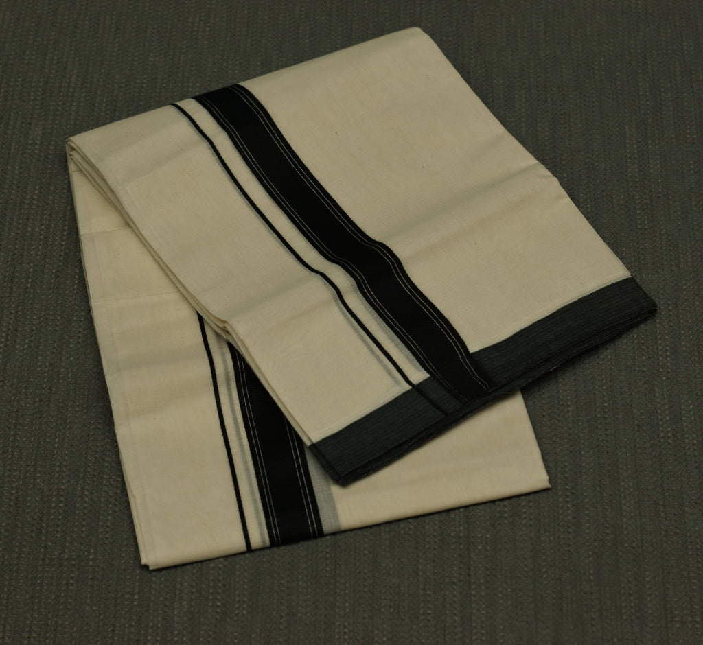 Traditional Kodi Color Double Mundu with Black Kara Border | Kerala Men's Cotton Dhoti | Premium Ethnic Wear