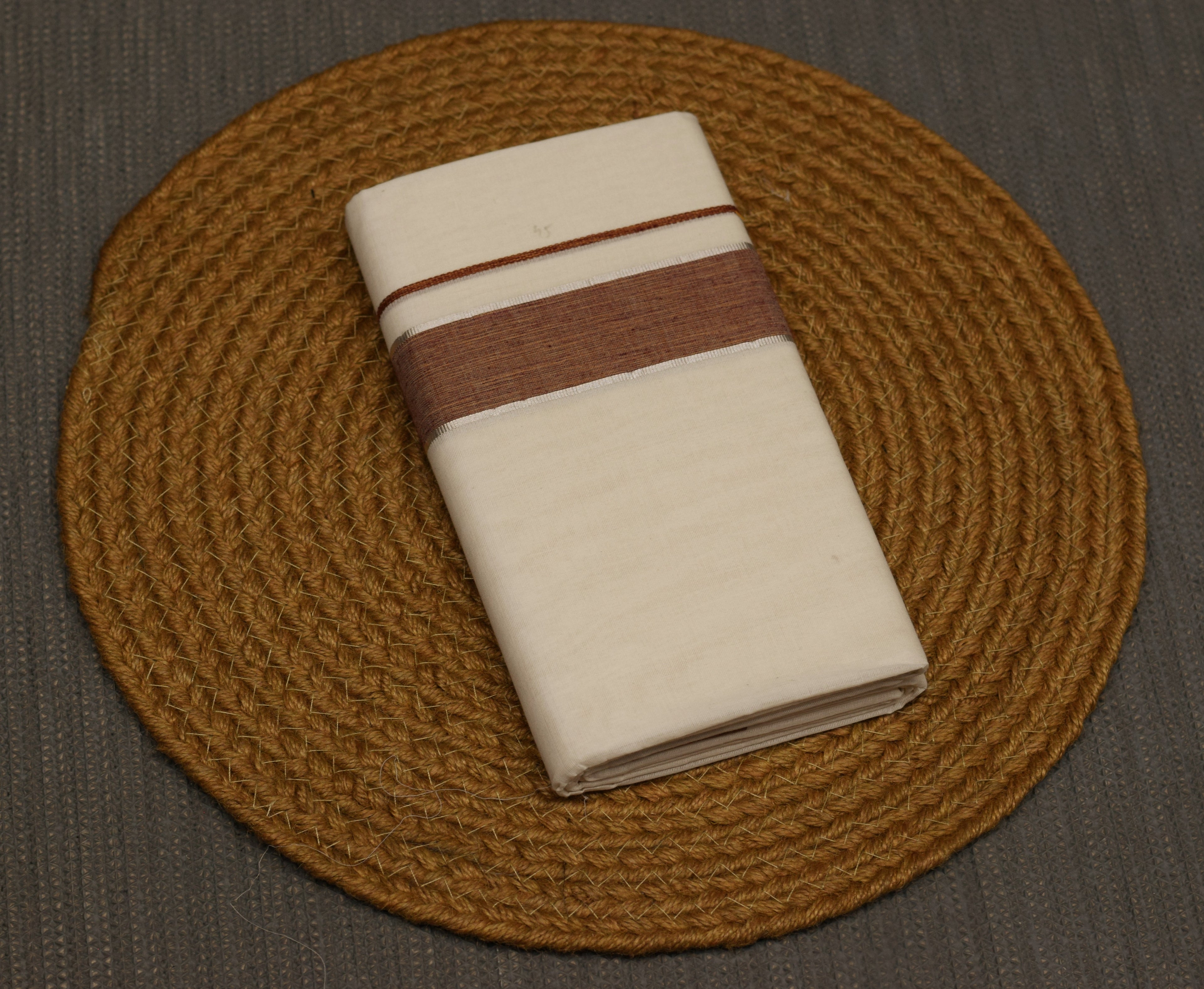 Kodi Color Double Mundu with Silver Kasavu Border | Traditional Kerala Men's Dhoti | Premium Cotton Mundu