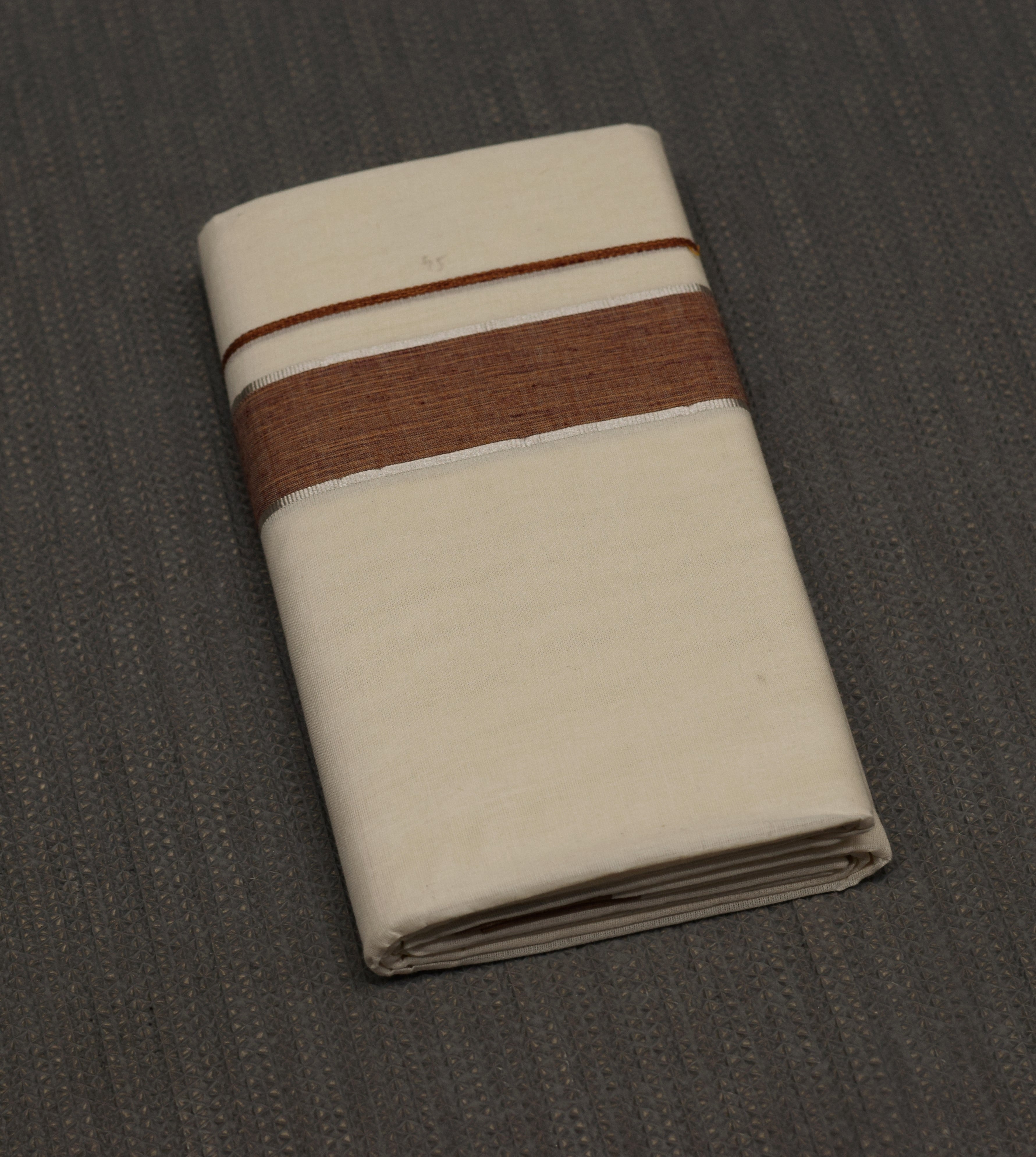 Kodi Color Double Mundu with Silver Kasavu Border | Traditional Kerala Men's Dhoti | Premium Cotton Mundu