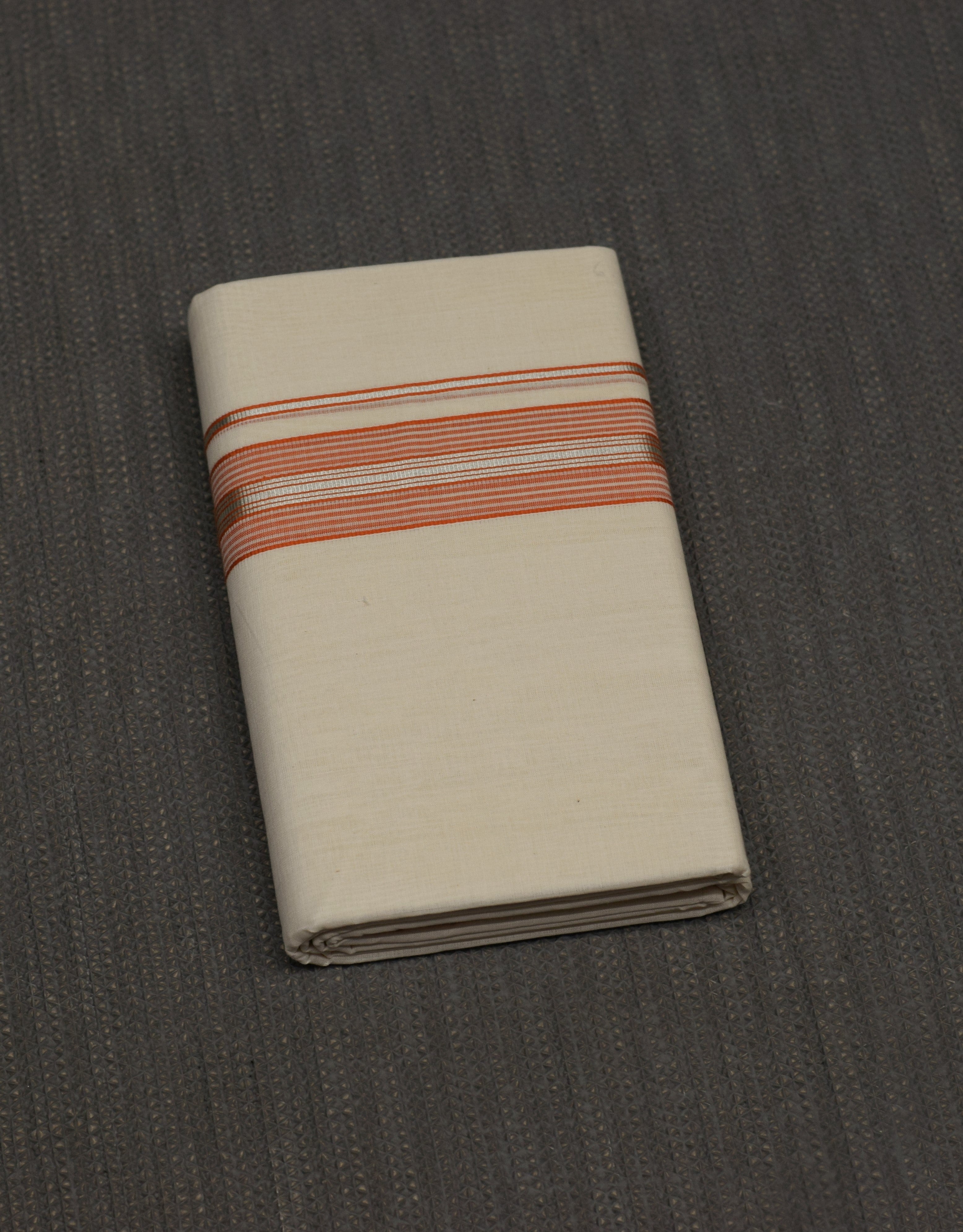 Kodi Color Double Mundu for Men – Off White with Peach Border & Silver Kasavu | Traditional Kerala Dhoti