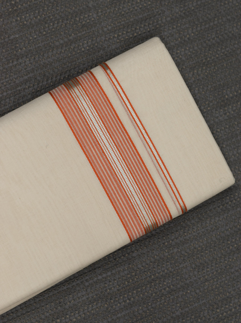 Kodi Color Double Mundu for Men – Off White with Peach Border & Silver Kasavu | Traditional Kerala Dhoti